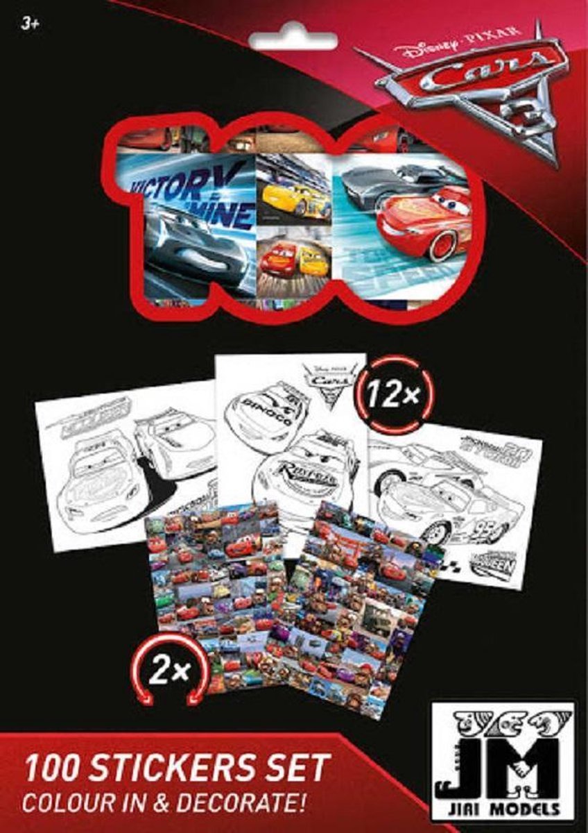 100 Delige Stickerset + 12 Kleurplaten Cars