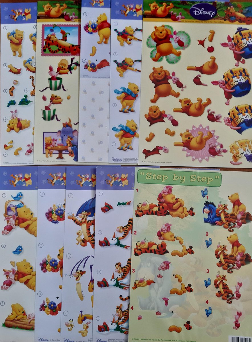 10x   Winnie the pooh  3DA4 Knipvellen voor kaarten maken of scrapbook