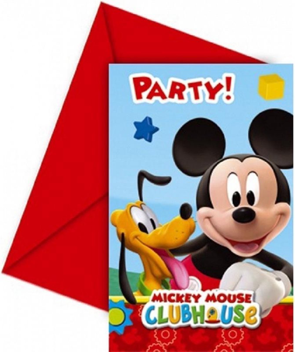 12x stuks Mickey Mouse thema verjaardag uitnodigingen - Kinderfeestjes