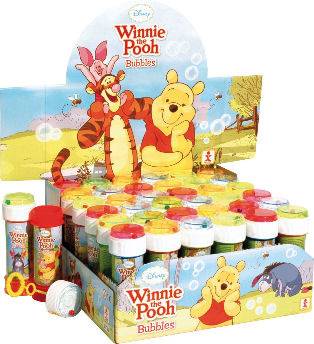 24x Winnie de Poeh bellenblaas flesjes met spelletje 60 ml voor kinderen - Uitdeelspeelgoed - Grabbelton speelgoed