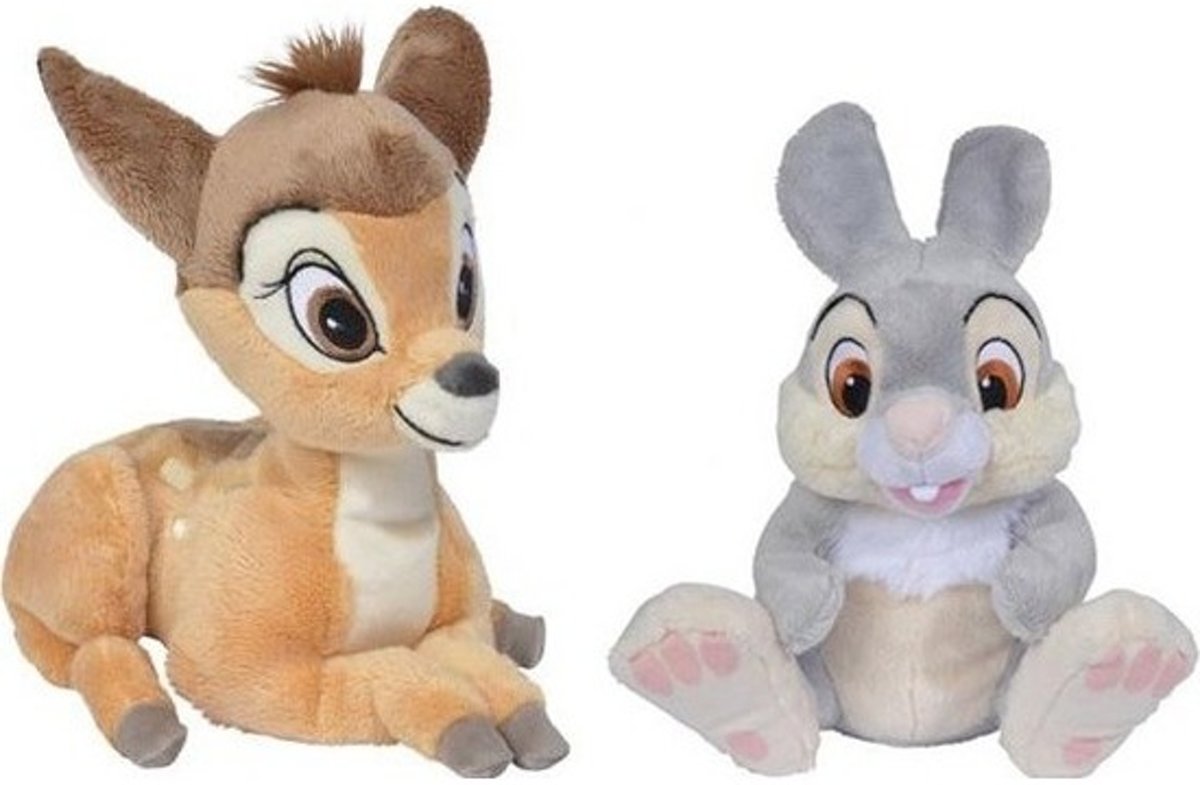 2x Disney Bambi en Stampertje knuffels 18/24 cm speelgoed set - Herten/konijnen cartoon knuffels - Speelgoed voor kinderen