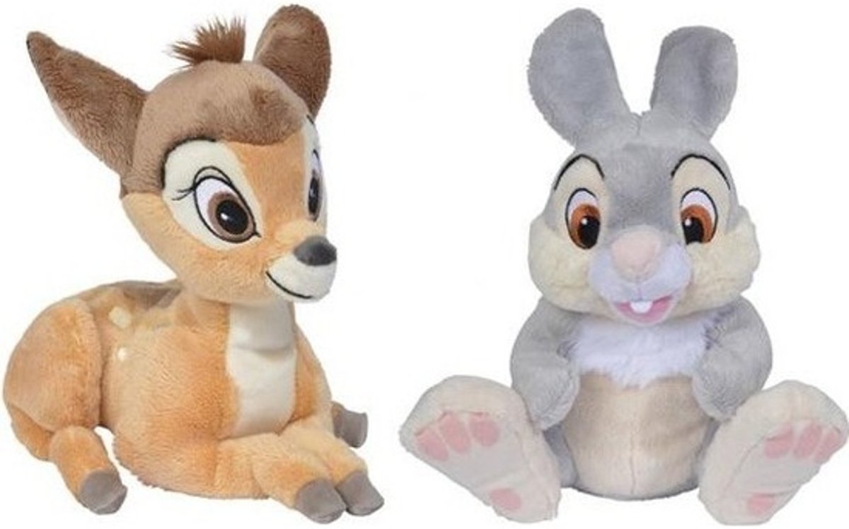 2x Disney Bambi en Stampertje knuffels 24 cm speelgoed set - Herten/konijnen cartoon knuffels - Speelgoed voor kinderen