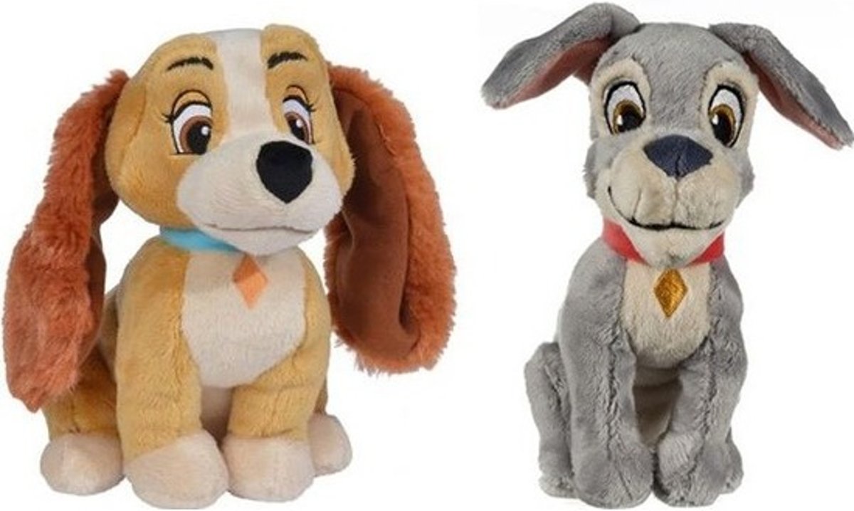 2x Disney Lady en de Vagebond knuffels 24 cm speelgoed set - Honden cartoon knuffels - Speelgoed voor kinderen