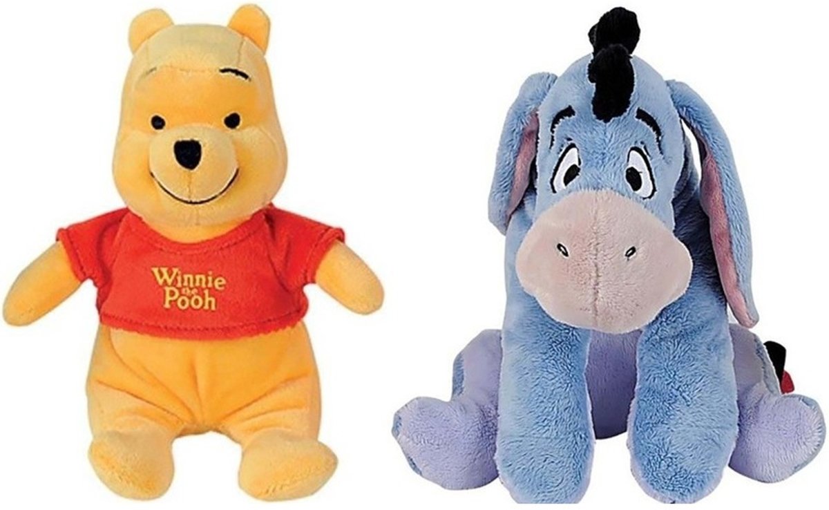 2x Disney Winnie en Iejoor knuffels 19 cm speelgoed set - Winnie de Poeh - Beren/ezels cartoon knuffels - Speelgoed voor kinderen