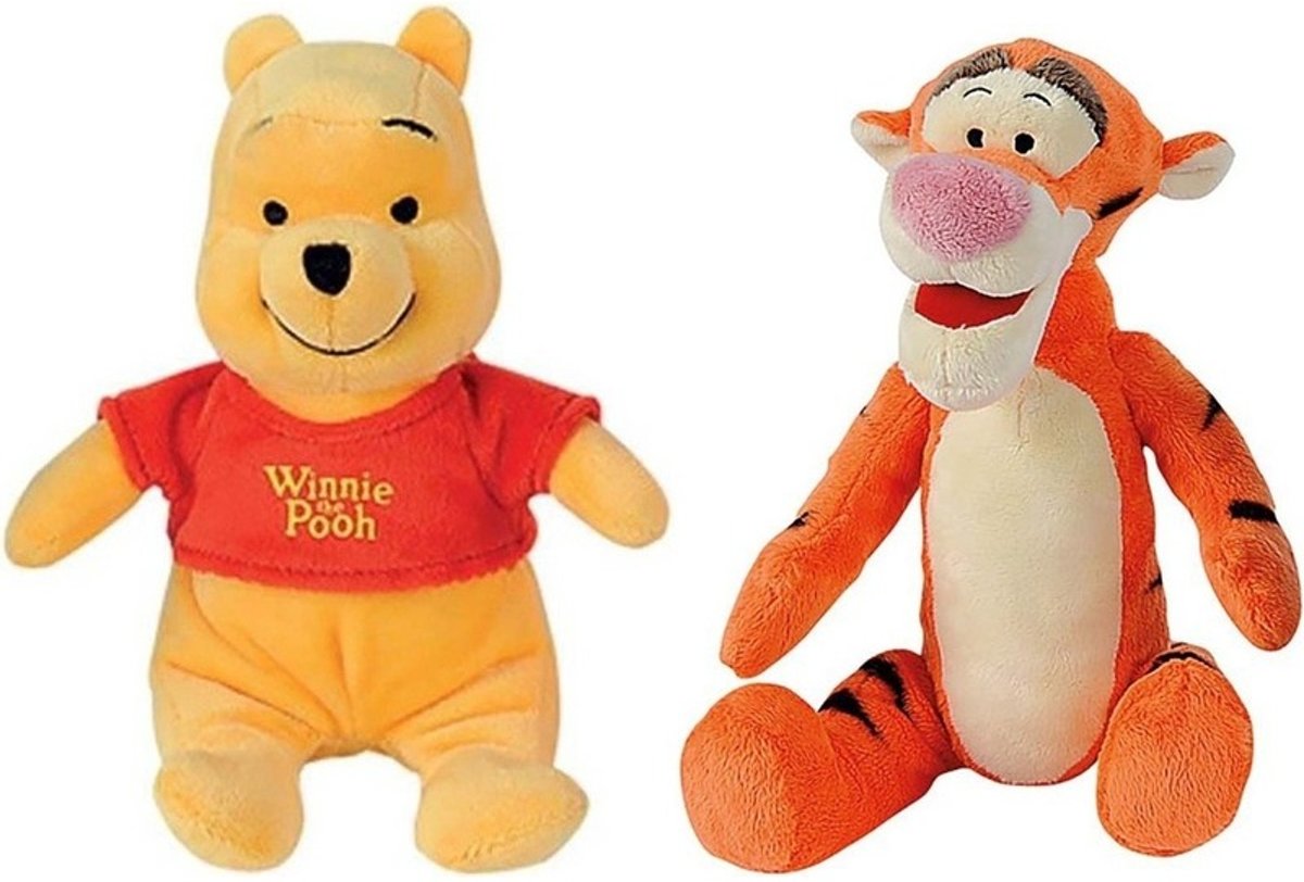 2x Disney Winnie en Teigetje knuffels 19 cm speelgoed set - Winnie de Poeh - Beren/tijgers cartoon knuffels - Speelgoed voor kinderen