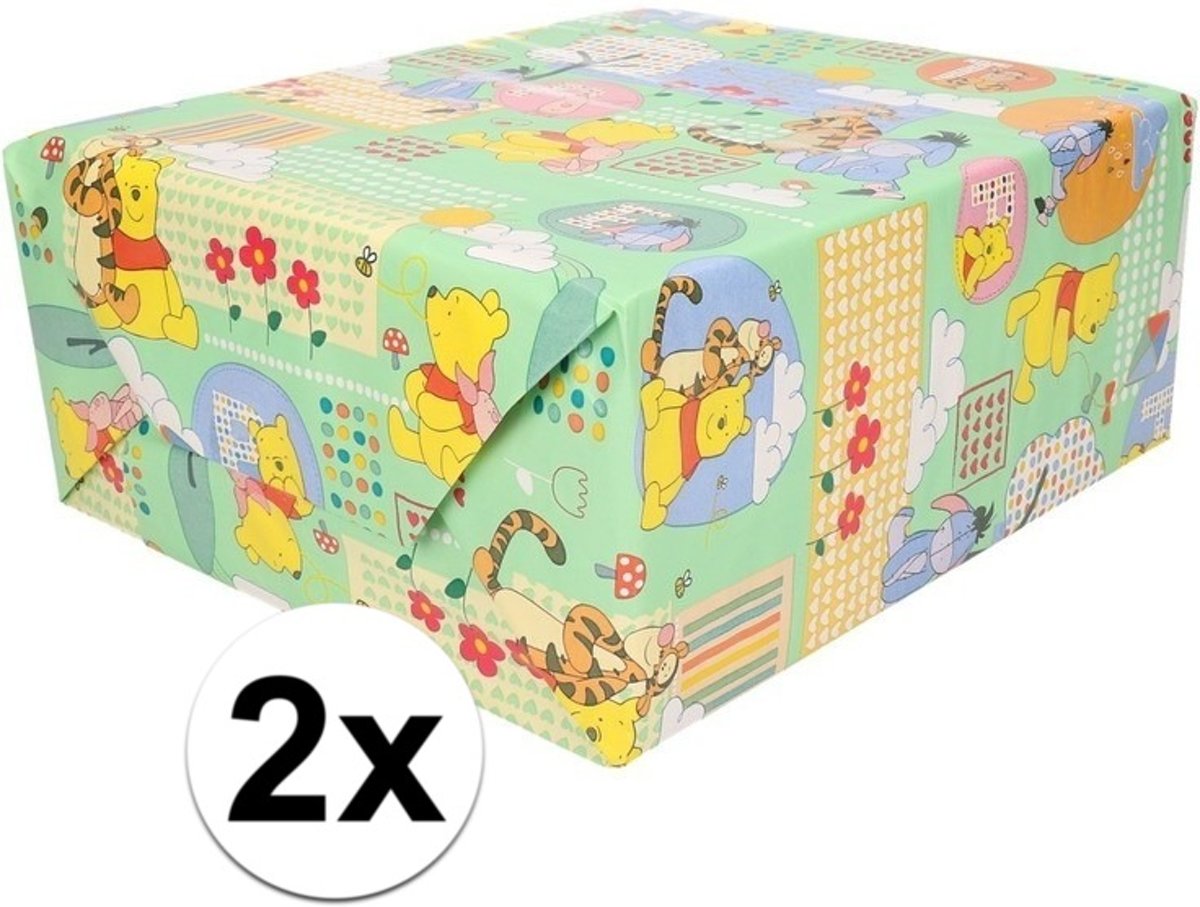 2x Disney inpakpapier Winnie de Poeh groen - 200 x 70 cm - cadeaupapierop rol