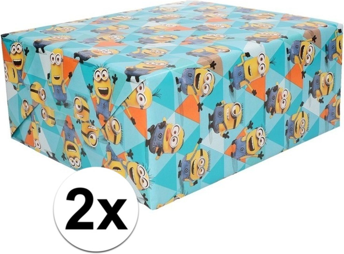 2x Inpakpapier Minions blauw - 200 x 70 cm - cadeaupapier op rol