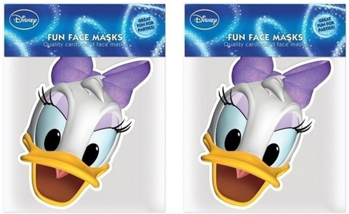 2x Katrien Duck maskers van karton - Disney thema verkleed maskers voor kinderen en volwassenen