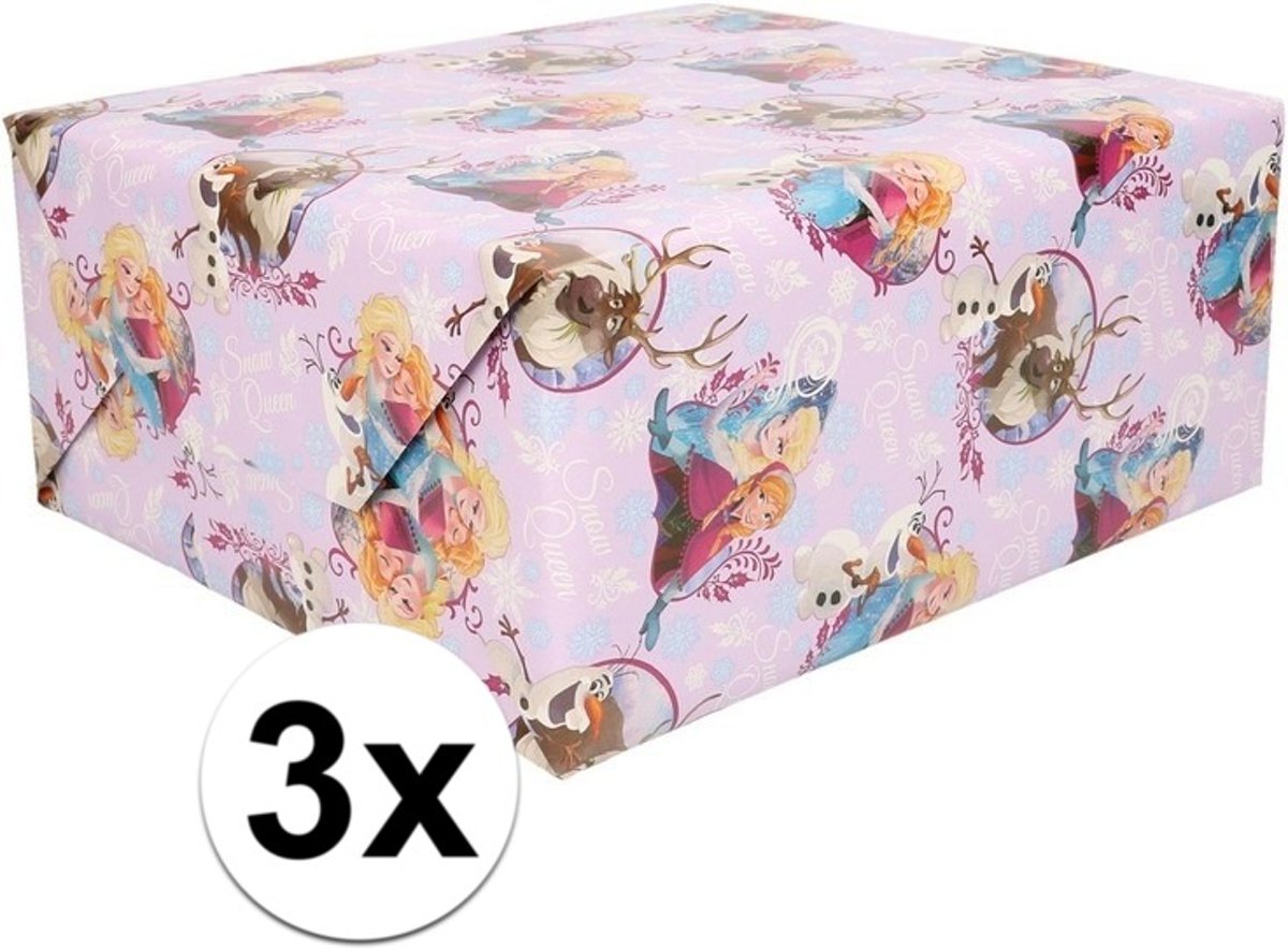 3x Disney Frozen paars inpakpapier / cadeaupapier 200 x 70 cm op rol