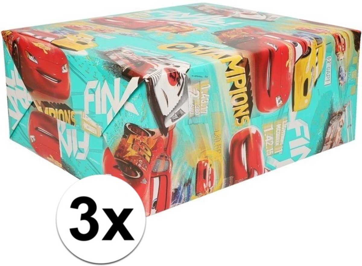 3x Disney groen inpakpapier / cadeaupapier Cars champions 200 x 70 cm op rol