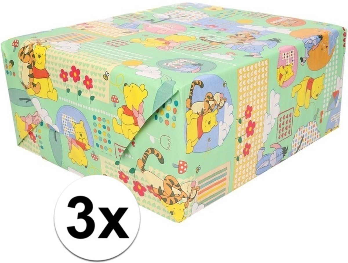 3x Disney inpakpapier / cadeaupapier Winnie de Poeh groen 200 x 70 cm op rol