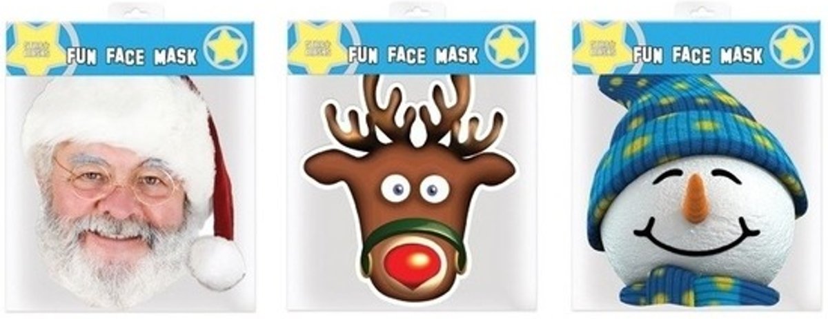 3x Kerst thema verkleed maskers  - Kerstman - Rudolph - Sneeuwpop gezichtsmaskers