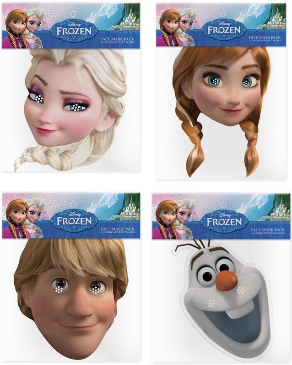 4x Disney Frozen verkleed maskers - Anna - Elsa - Olaf - Kristoff gezichtsmaskers voor themafeest/kinderfeestje