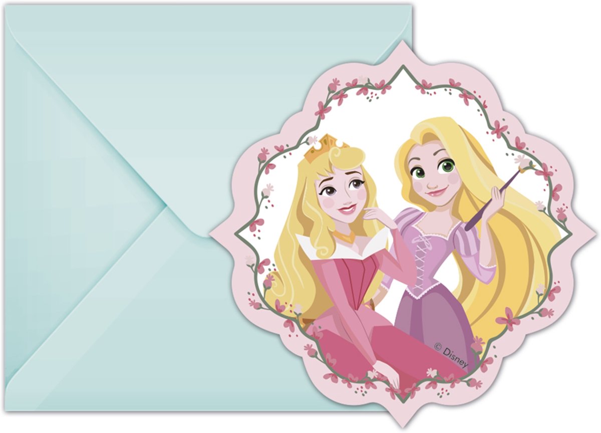 6   Princesses™ uitnodigingen en enveloppen - Feestdecoratievoorwerp