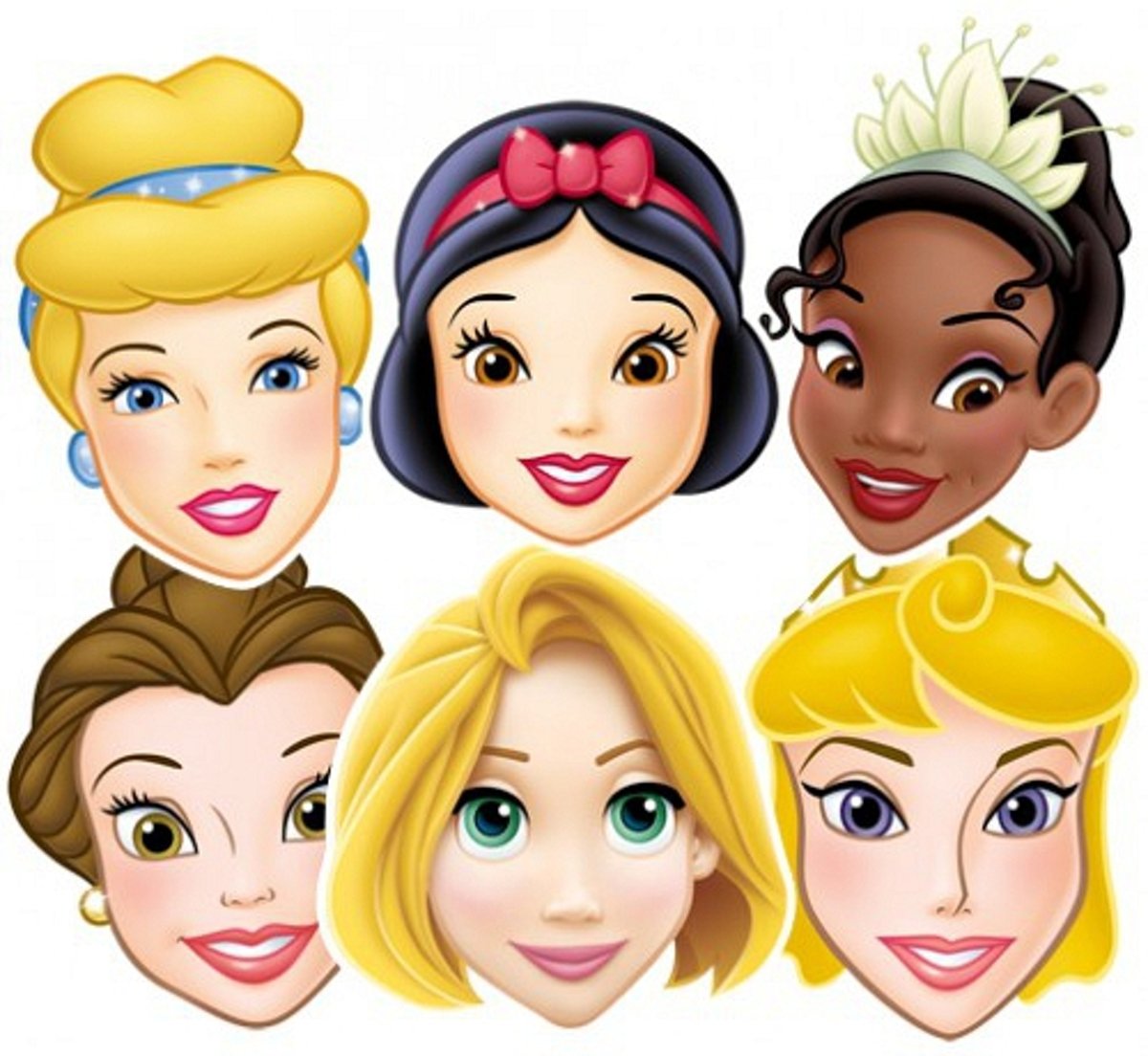 6x Disney Prinsessen maskers - Sneeuwwitje - Rapunzel - Doornroosje - Belle - Assepoester - Tiana - Kinderfeestje verkleedmaskers