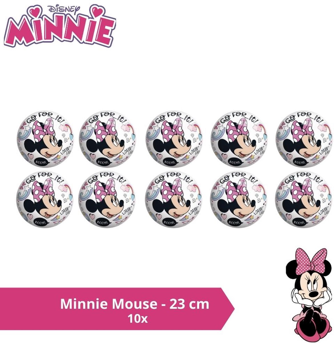 Bal - Voordeelverpakking - Minnie Mouse - 23 cm - 10 stuks