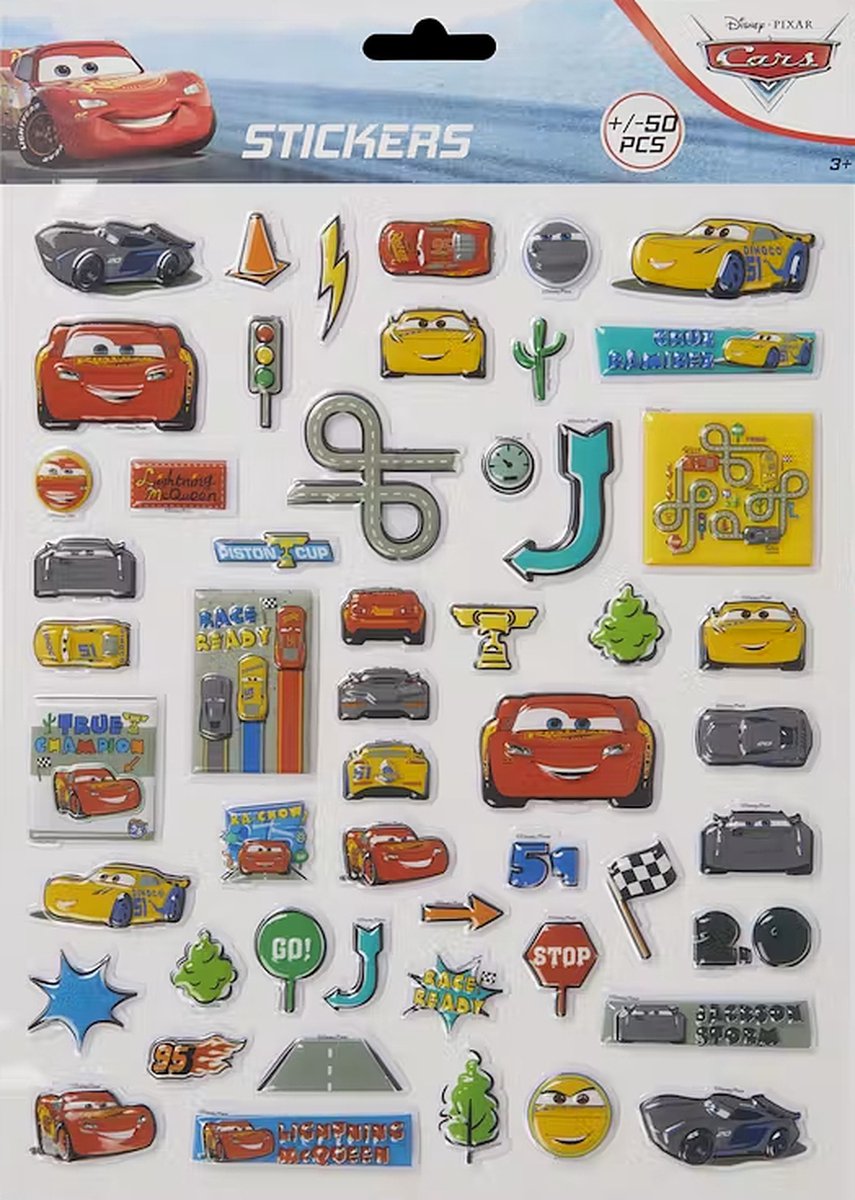 Cars Stickervel - Disney - 3D Stickers - Knutselen - Blauw - Rood - 3+ jaar - Autos - Jongens - Meisjes - Films - Vakantie - Kinderpartijtje - Feestje - Cadeautje