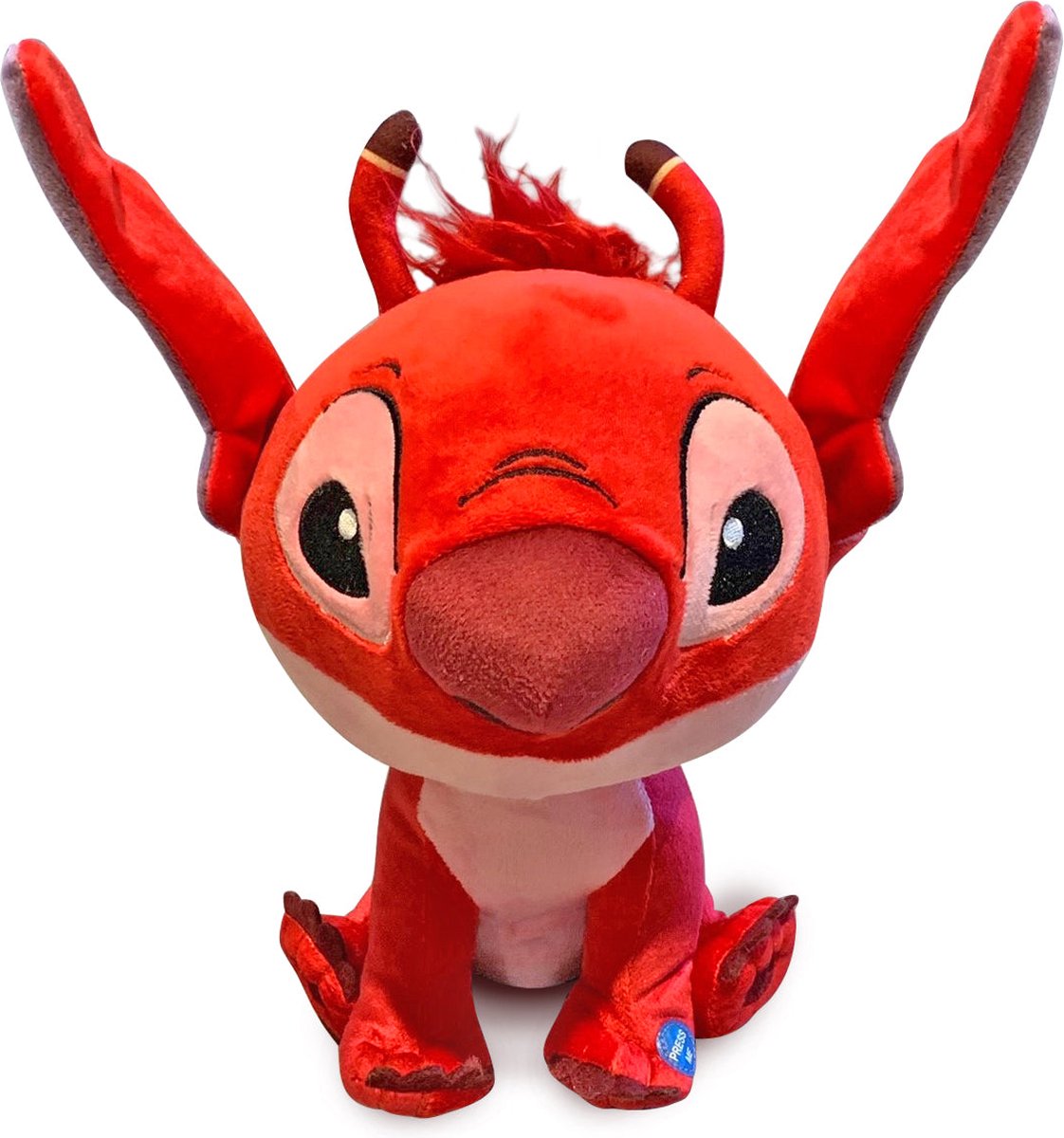 Disney - Lilo en Stitch - Knuffel - Leroy met Geluid - Extra groot Hoofd - Rood - 30 cm