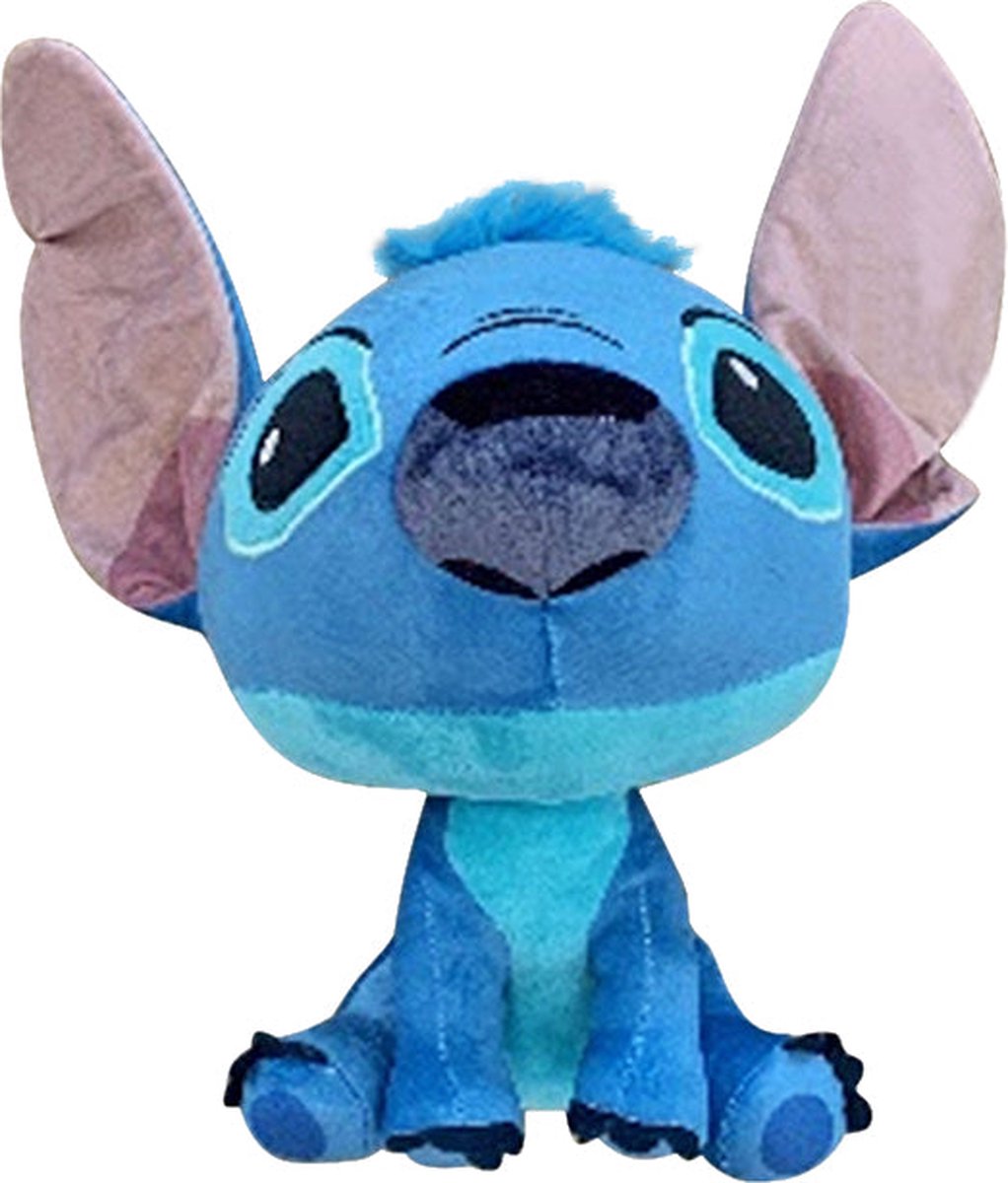   - Lilo en Stitch - Knuffel - Stitch met Geluid - Extra groot Hoofd - Blauw - 30 cm