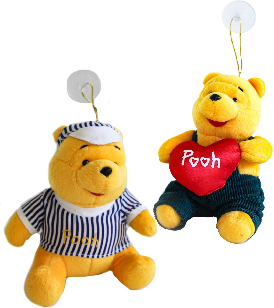 Disney - Winnie the Pooh - set van 2 Winnie figuurtjes in verschillende outfits met hangertje en zuignap