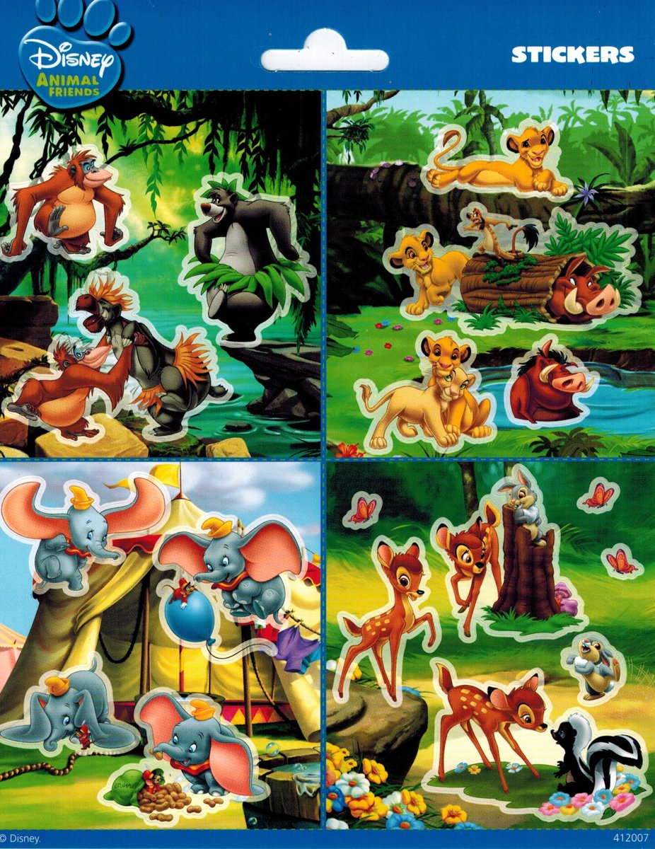   Animals stickervel, Jungle Book, Lion King, Dombo en Bambi