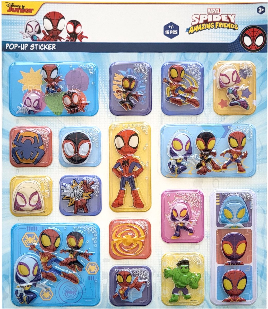   Junior - Marvel - Spidey and his Amazing friends - 16 Shaker pop-up stickers - 3d - multicolor - superhelden - knutselen - sinterklaas - schoenkado - cadeau