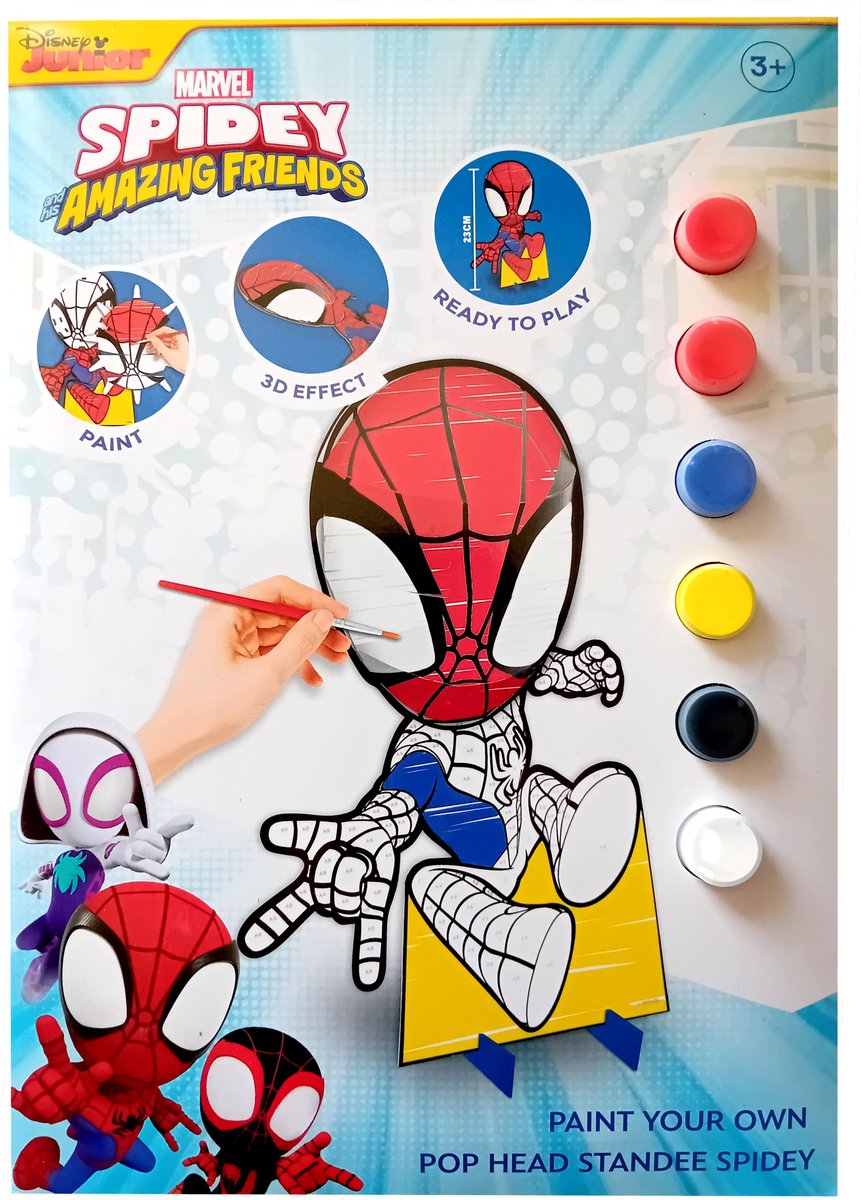   Junior - Marvel Spidey and his amazing friens - verven op nummer - Pop head standee spidey - 3d effect - met kwast en verf - Kleuren op nummer voor kinderen