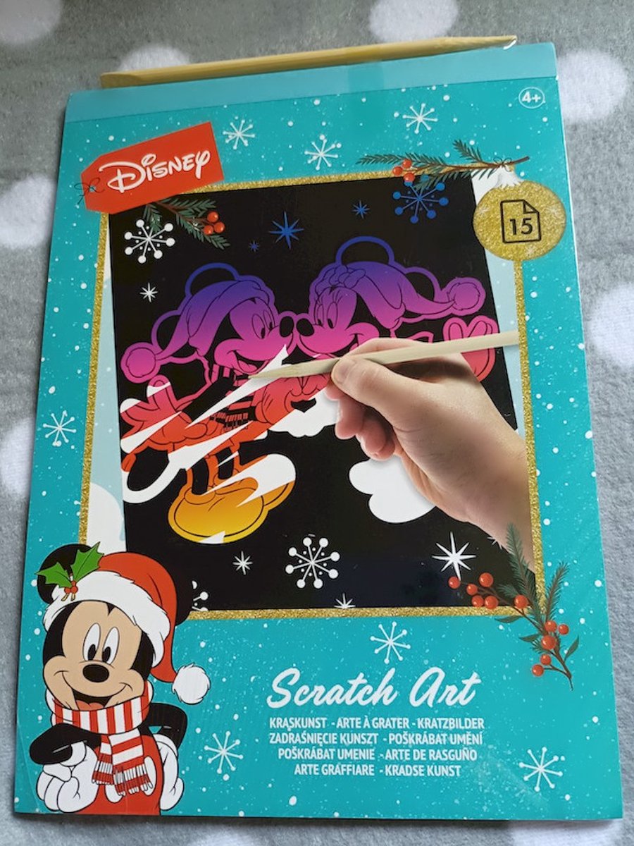   Mickey en Minnie - scratch art - kraskunst - 15x A5 kaarten kerst - met kras tool - topcadeau kinderen 4+