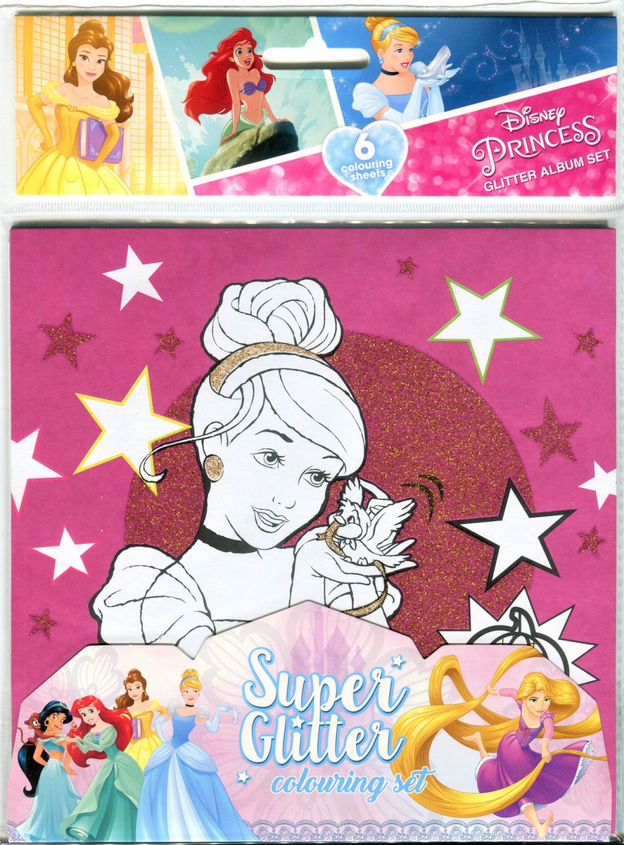   Princess Glitter Album set - 6 kleurplaten met glitters - 21,5 x 27,5 cm