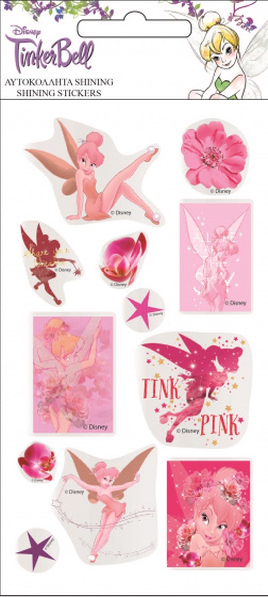 Disney Stickers Tinkerbell Glanzend Meisjes Vinyl Roze 12 Stuks