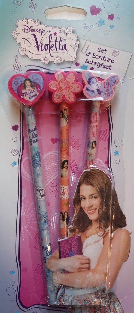 Disney Violetta schrijfset - 3 HB potloden - 3 gummen - Violetta stijl