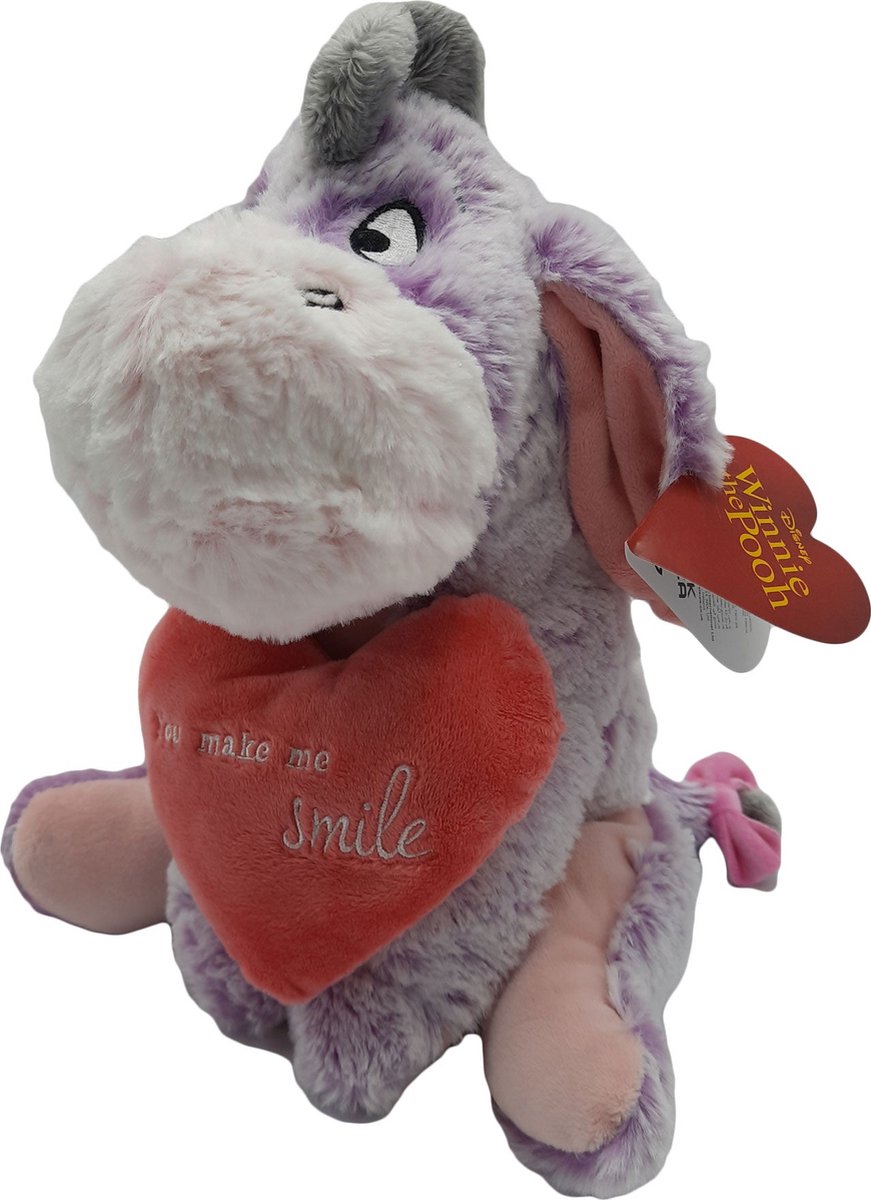   Winnie The Pooh - Ezel Iejoor met Hart - You make me Smile - Pluche Liefdes Knuffel - 27 cm