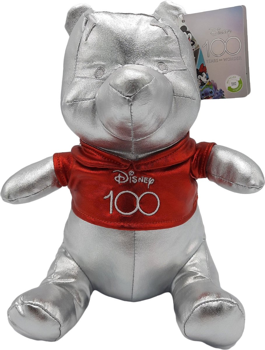   Winnie The Pooh / Winnie De Poeh - Knuffel - Knuffelbeer - Teddybeer - 100 year - Platinum Silver Mix - 26 cm