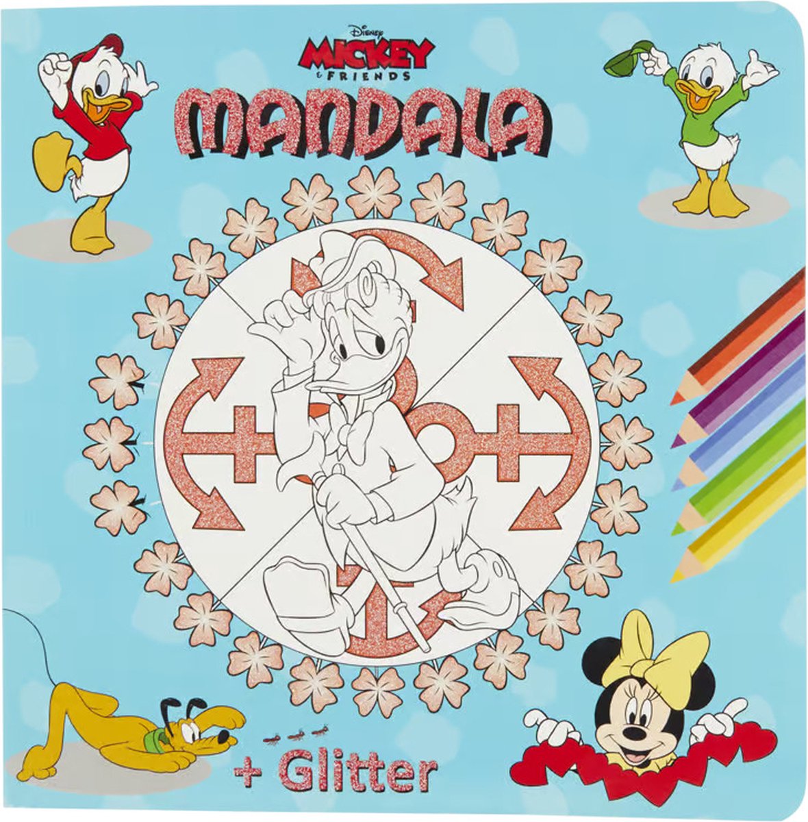   mandala kleurboek glitter - Mickey Mouse & Friends - kleurplaten mandalas met glitters - Minnie - Donald Duck - Goofy - Pluto