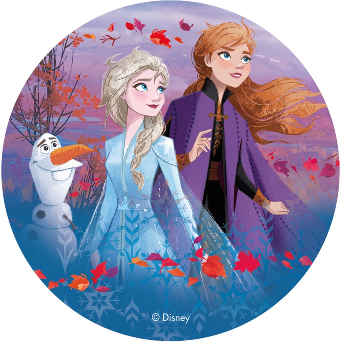 Frozen 2™ taartschijf Anna, Elsa en Olaf - Feestdecoratievoorwerp