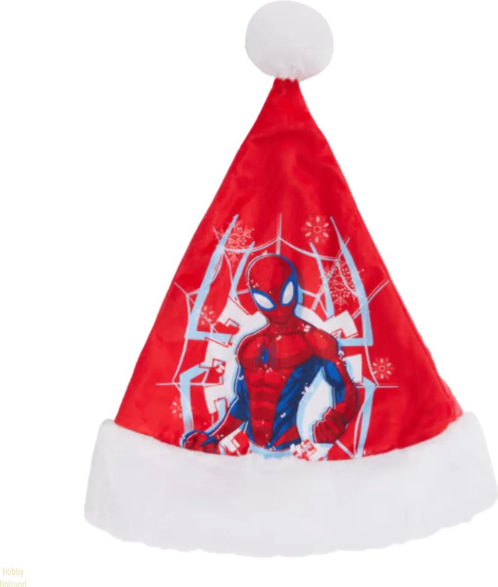 Kerstmuts   Spiderman - kerstmannen muts - rode velours met witte pompon - superzacht