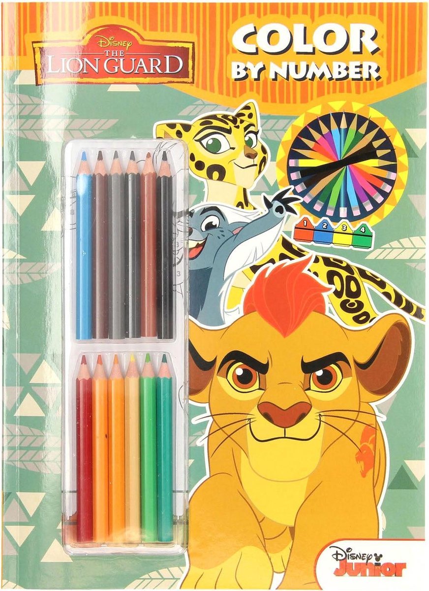 Kleurboek Lion King met 12 kleurpotloden - Kleuren op nummer