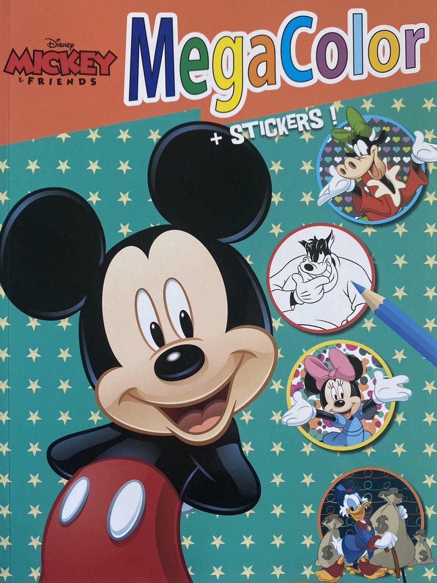 MegaColor   Kleur- en Stickerboek - Mickey And Friends - Extra dik! - Kleurboek met 25 Stickers - +/- 130 Kleurplaten - Knutselen voor Kinderen - Knutselen voor Meisjes - Knutselen voor Jongens