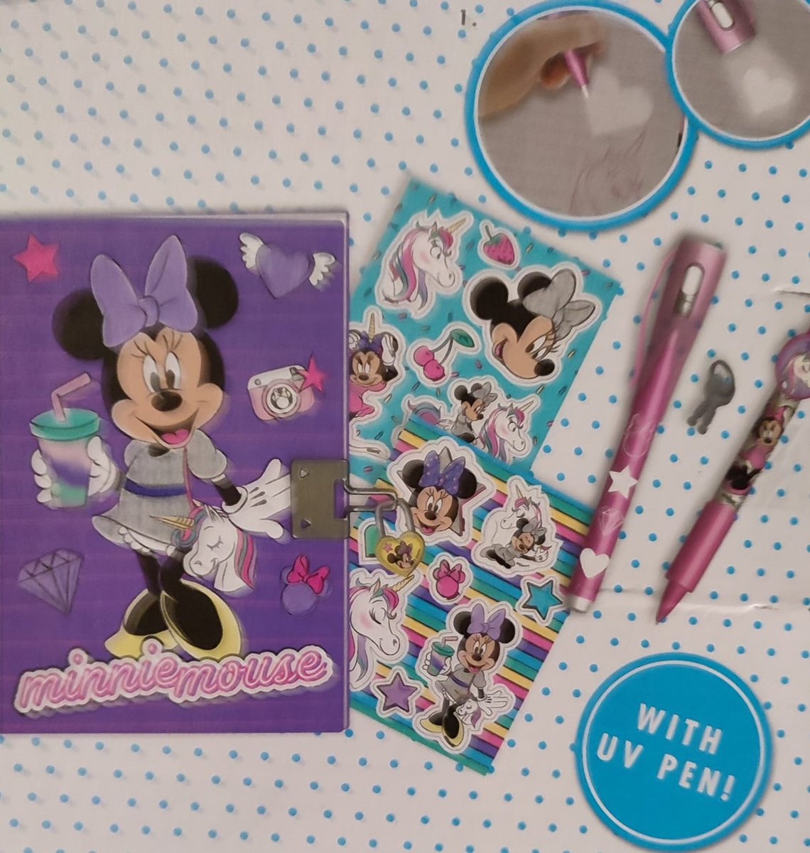 Minnie mouse en Mickey pakket cadeau kleurboek secret glitter notebook met magic pen dagboek met multi colour pen