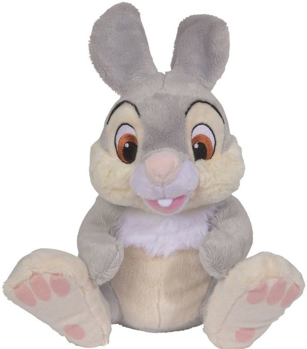 Pluche grijze Disney Stampertje konijn knuffel 24 cm speelgoed - Bambi - Konijnen cartoon knuffels - Speelgoed voor kinderen