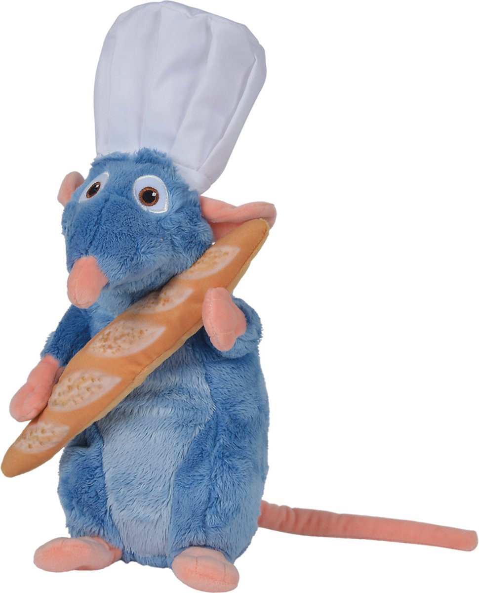 Remy Ratatouille knuffel met stokbrood 30 cm groot