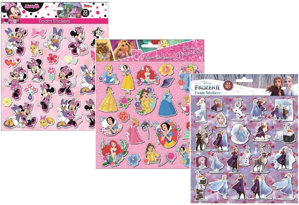 Set 3 stuks Disney Stickervellen - 24 X 20,5 Cm Foam 22 Stuks per vel