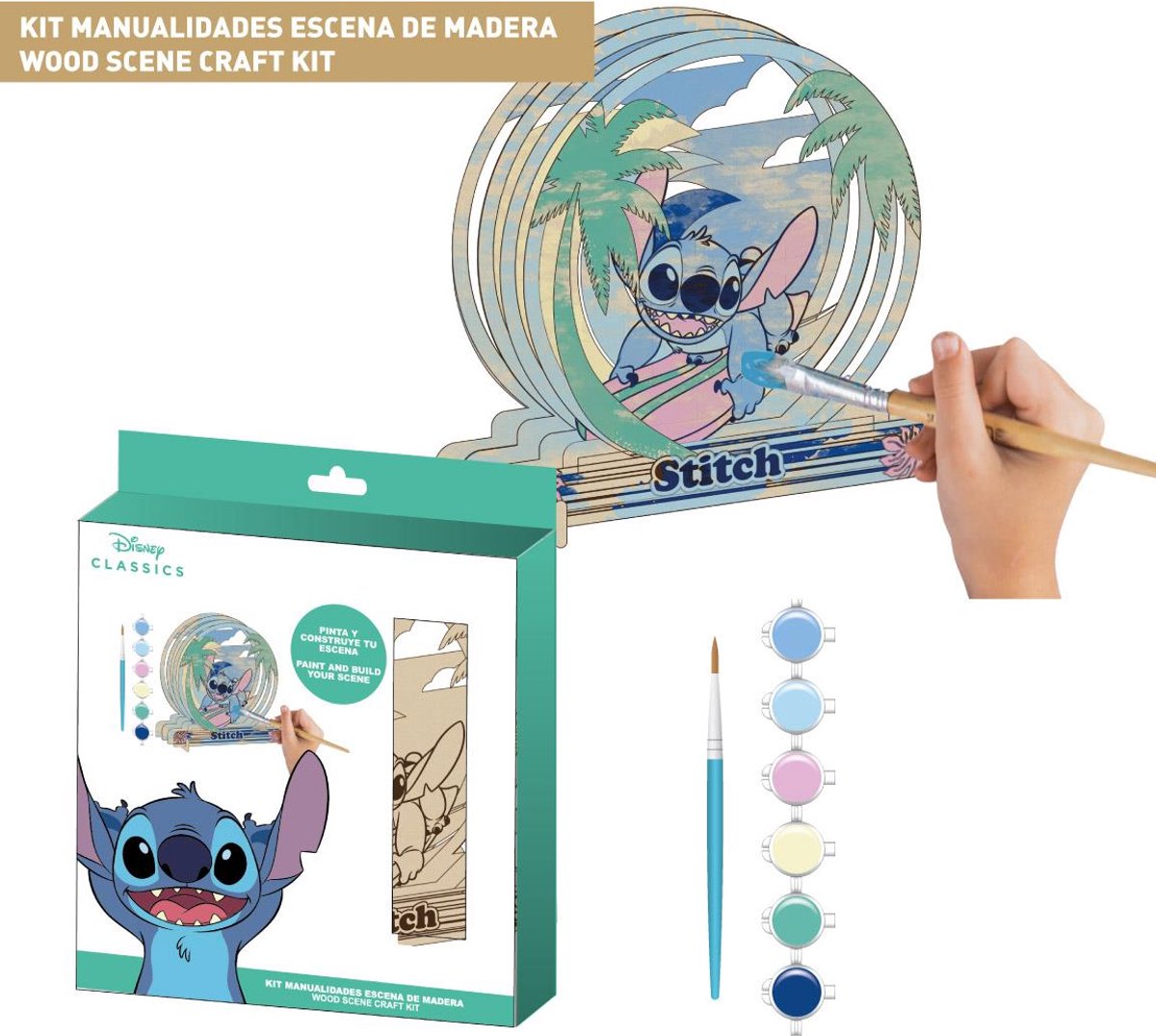 Stitch Houten Knutselpakket Kind – DIY Verfset met Pincel & 3D Scene –   Tekenset