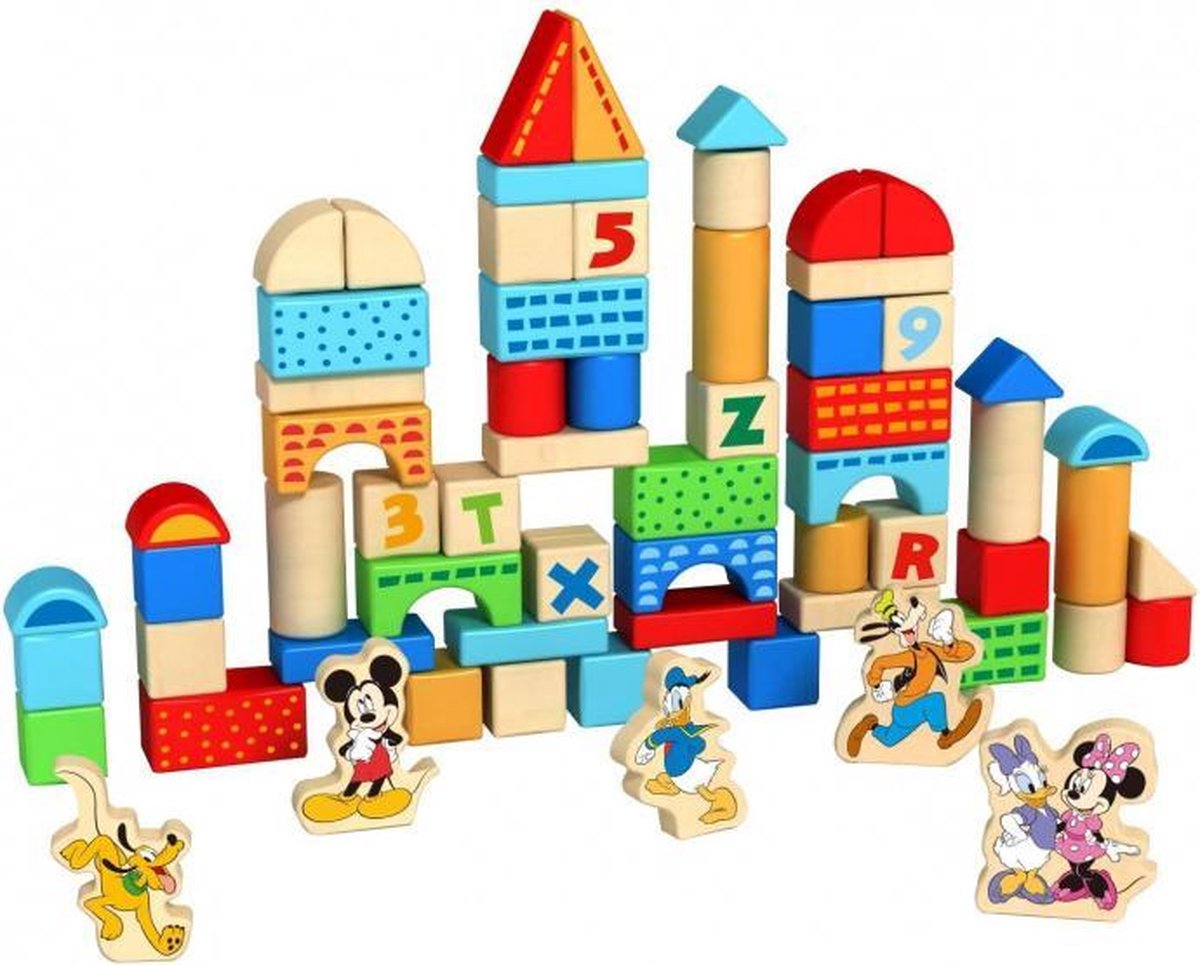 blokkenset Mickey Mouse junior hout 100 stuks