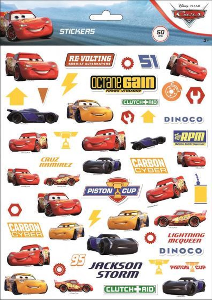 stickers Cars jongens 25 x 21 cm blauw/rood 50 stuks