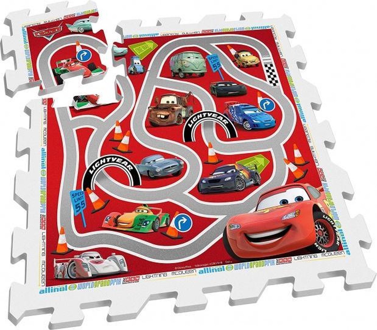 vloerpuzzel Cars junior rood/wit 9-delig