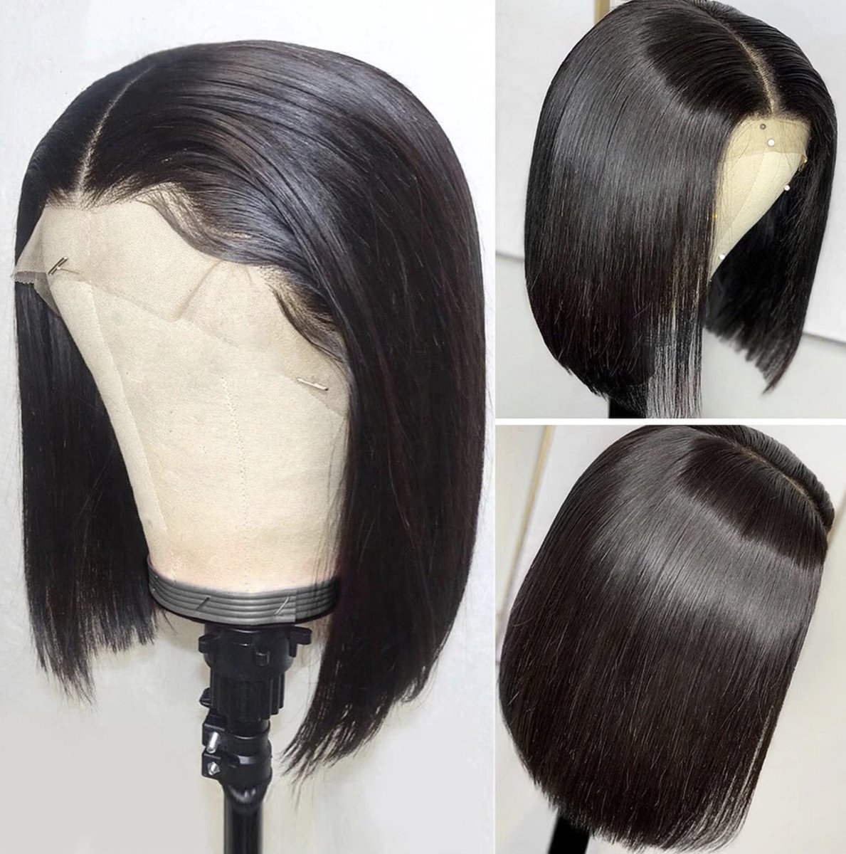 Divage® Damespruik Echt Haar - Damespruik - Human Hair Wig - Haarstuk - Haarwerk - Pruiken Dames Echt Haar - Donkerbruin - Steil