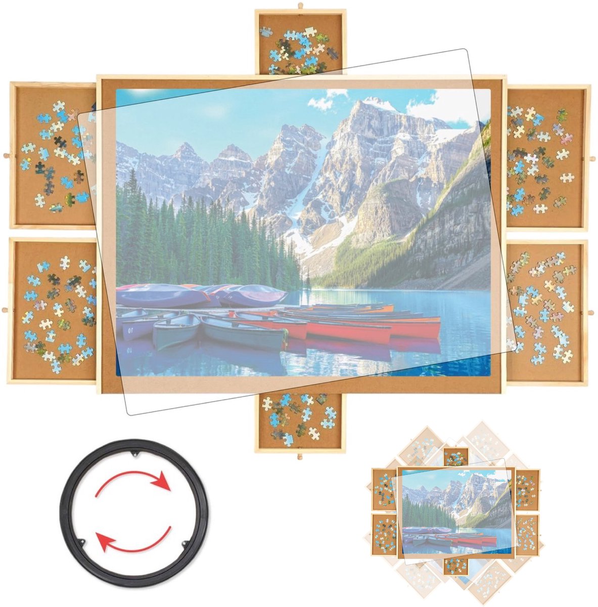 Draaibare Puzzeltafel met opbergsysteem - 6 lades - Voor 1500 stukjes - Puzzelplaat - Puzzel - Bord - Plank - Map - Mat - Koffer -  