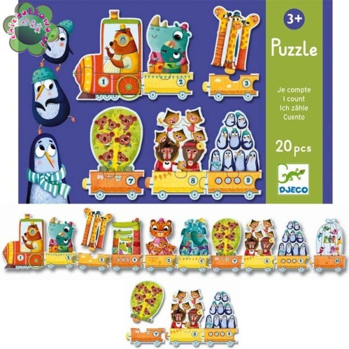 Djeco - Puzzel trein - Ik tel - 20 stukjes