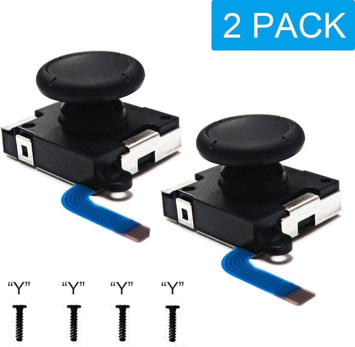 3D Analog Joystick Joy-Con Replacement Left/Right Repair Kit Thumb Sticks Sensor with 4 “Y” Screws for NS Switch Joycon Controller and Switch Lite Console - 2 Pack （Black)